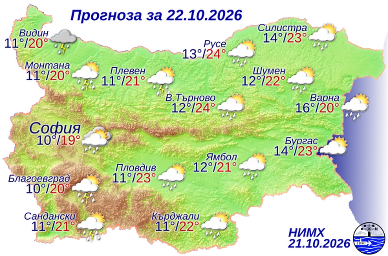 Времето на 22 октомври 2026 г