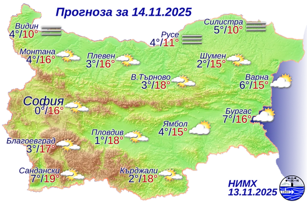 Времето на 14 ноември 2026 г. 