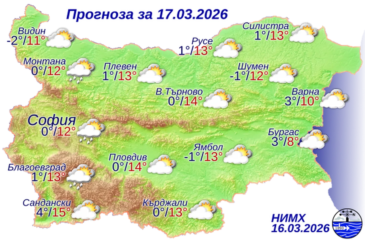 Времето на 17 март 2026 г.