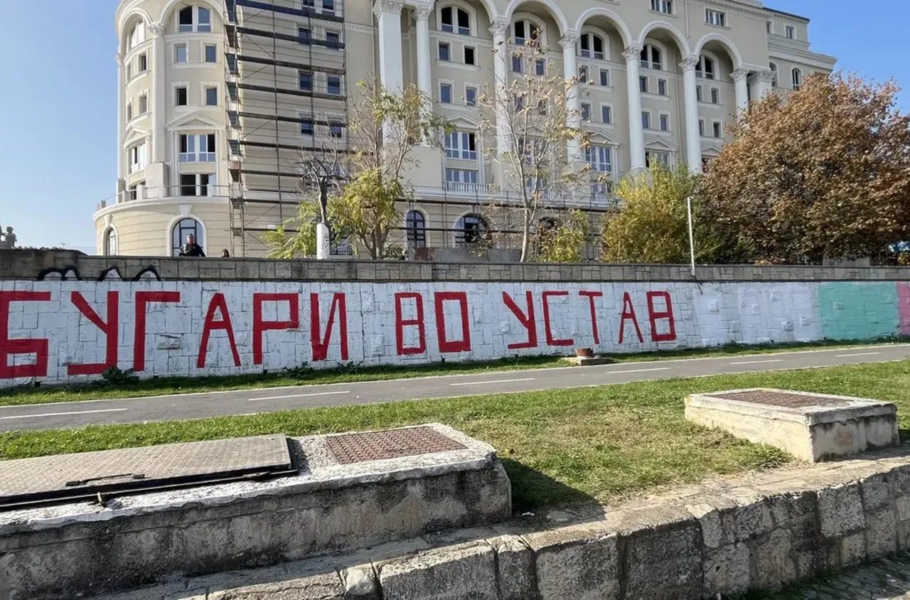 Огромен надпис "Българите в Конституцията" се появи в Скопие