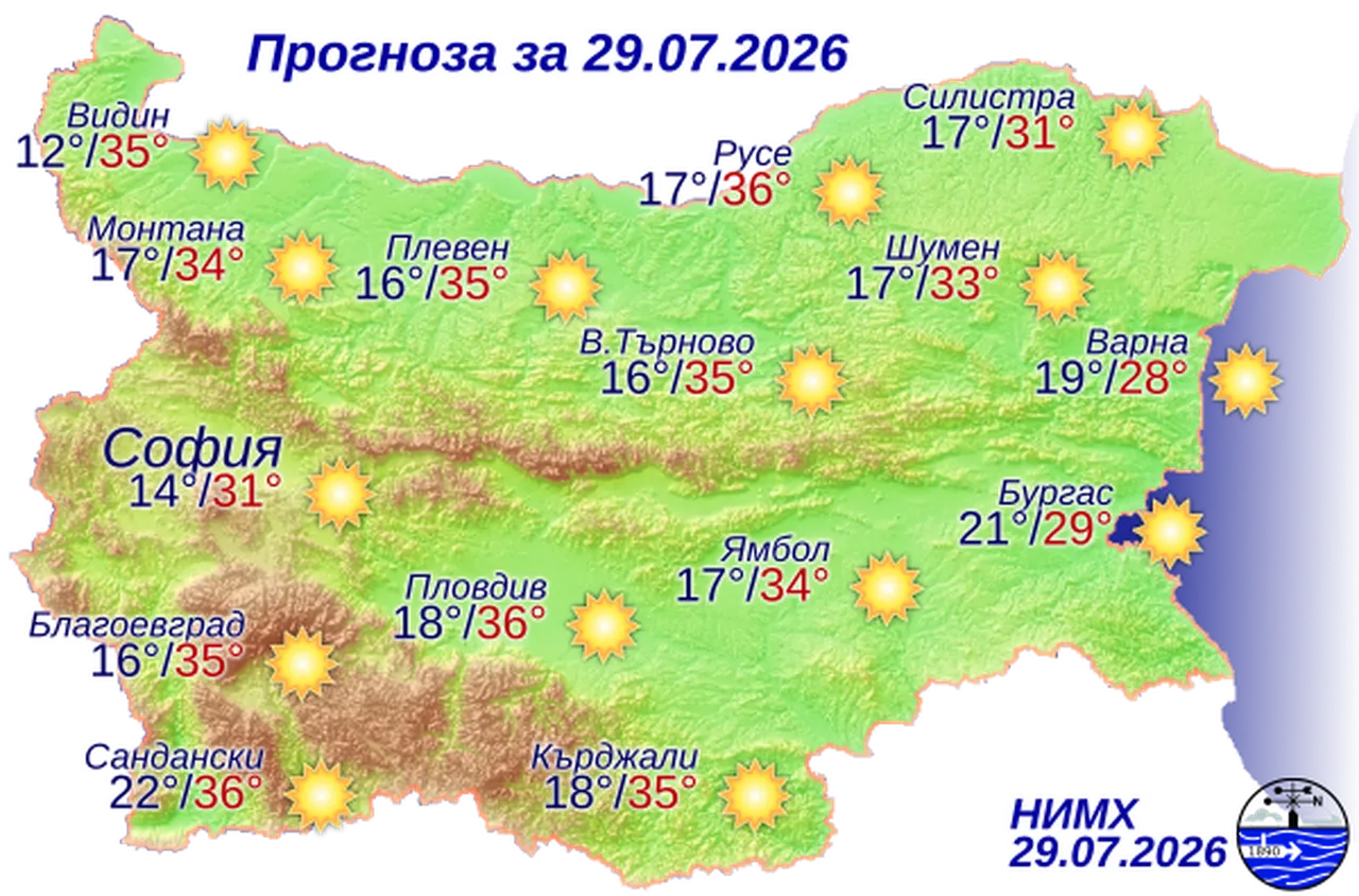 Времето на 29 юли 2026 г
