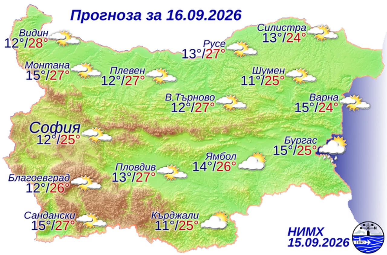 Времето на 16 септември 2026 г
