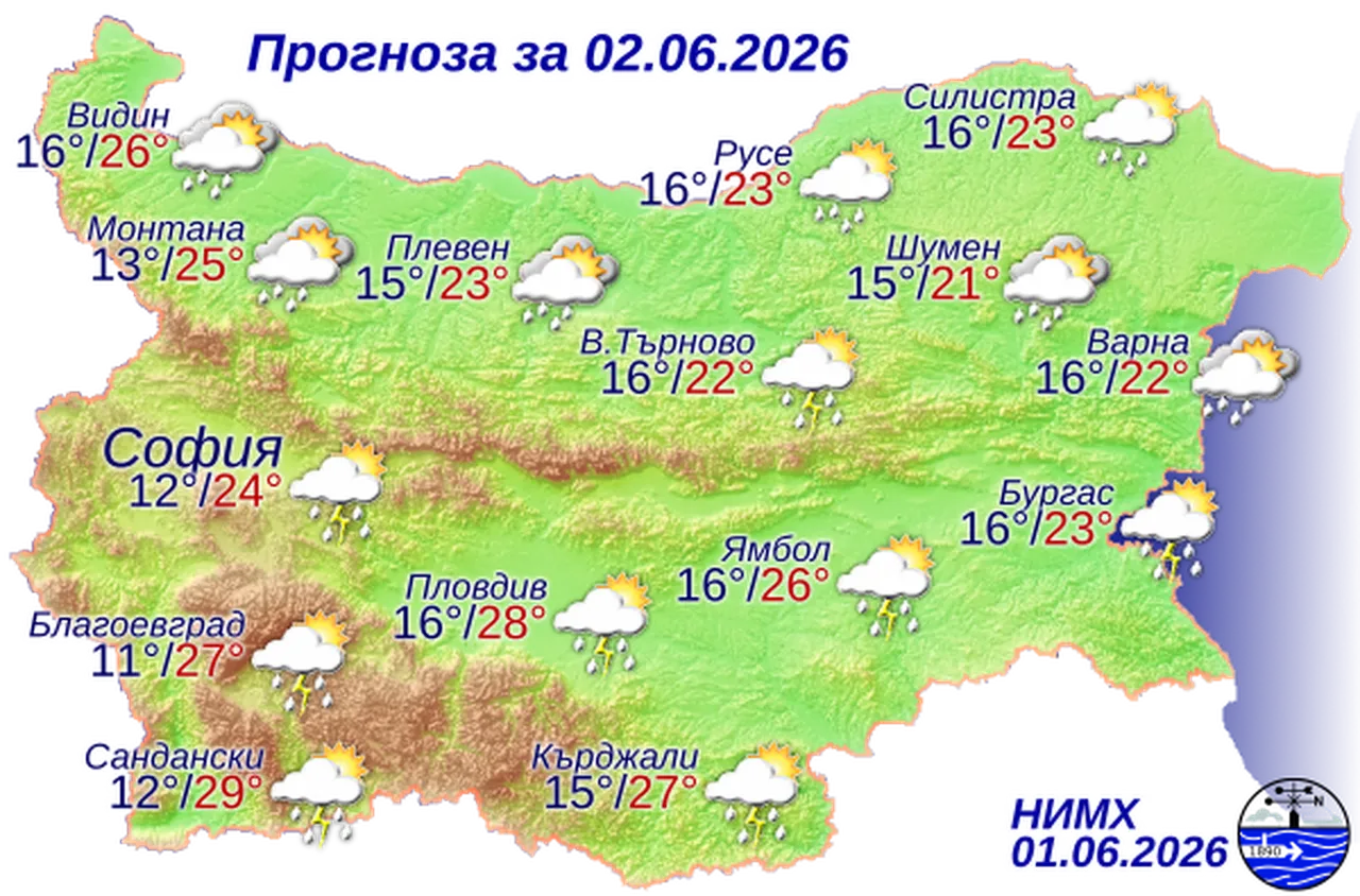 Времето на 2 юни 2026 г.