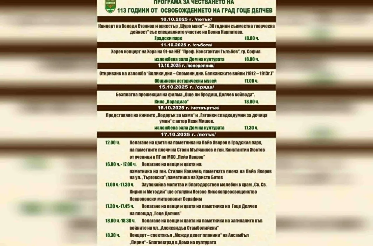 Гоце Делчев отбелязва 113 години от Освобождението си с богата програма