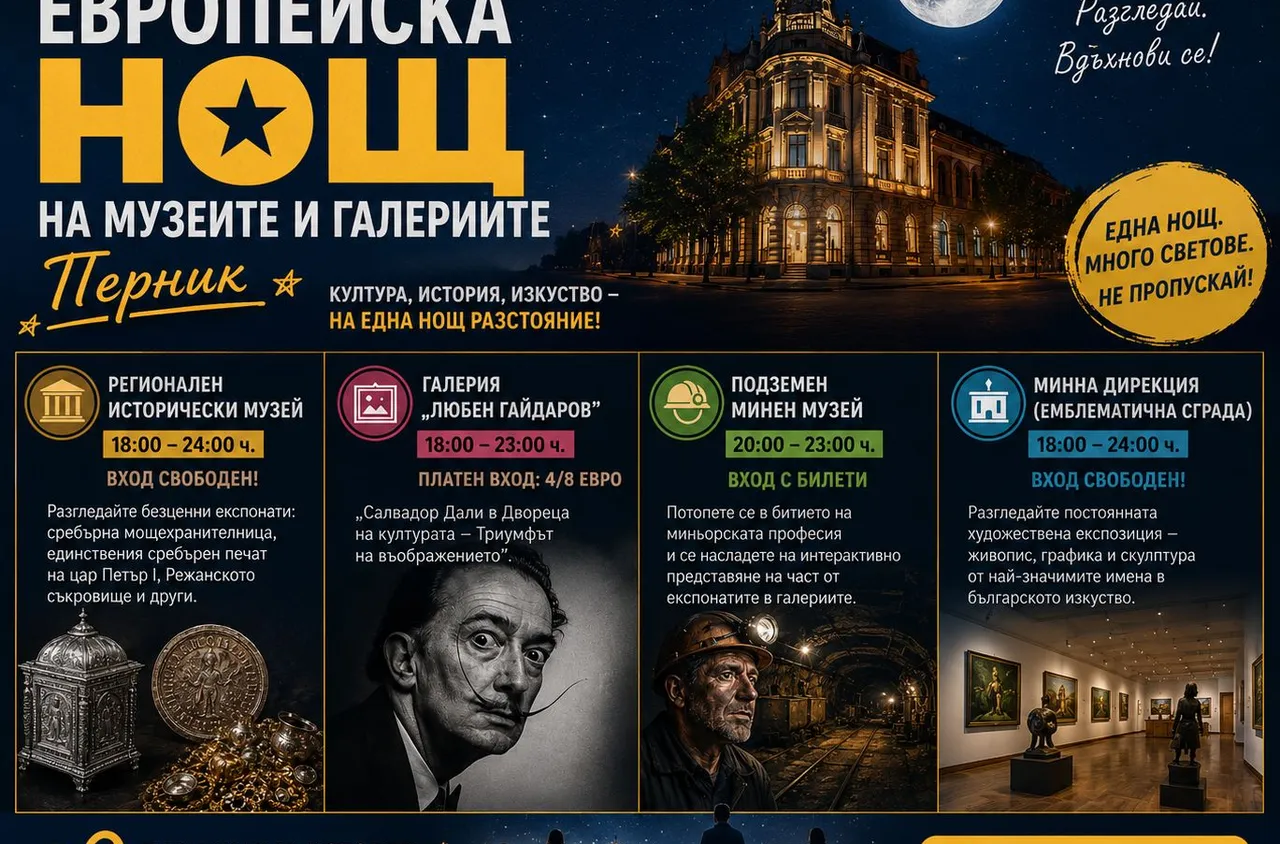 Европейската нощ на музеите превръща Перник в сцена на история, изкуство и подземни приключения